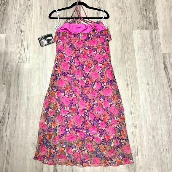 NWT vintage Y2K Rampage slip dress purple, pink, orange sheer floral print sz M - Picture 9 of 15